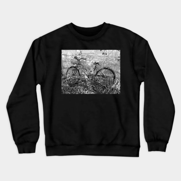 Rustic Old Bike Against Building Crewneck Sweatshirt by Roly Poly Roundabout